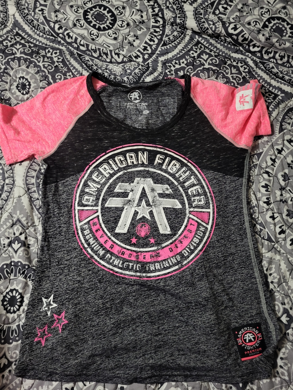 American Fighter Pink & Charcoal Graphic Athletic Tee